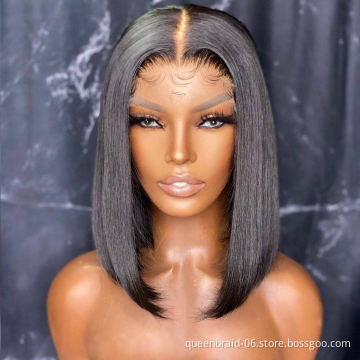 Short Bob Lace Front Wigs Straight Human Hair 4x4 Lace Closure Wigs Brazilian Virgin Hair with Baby Hair Pre Plucked Natural